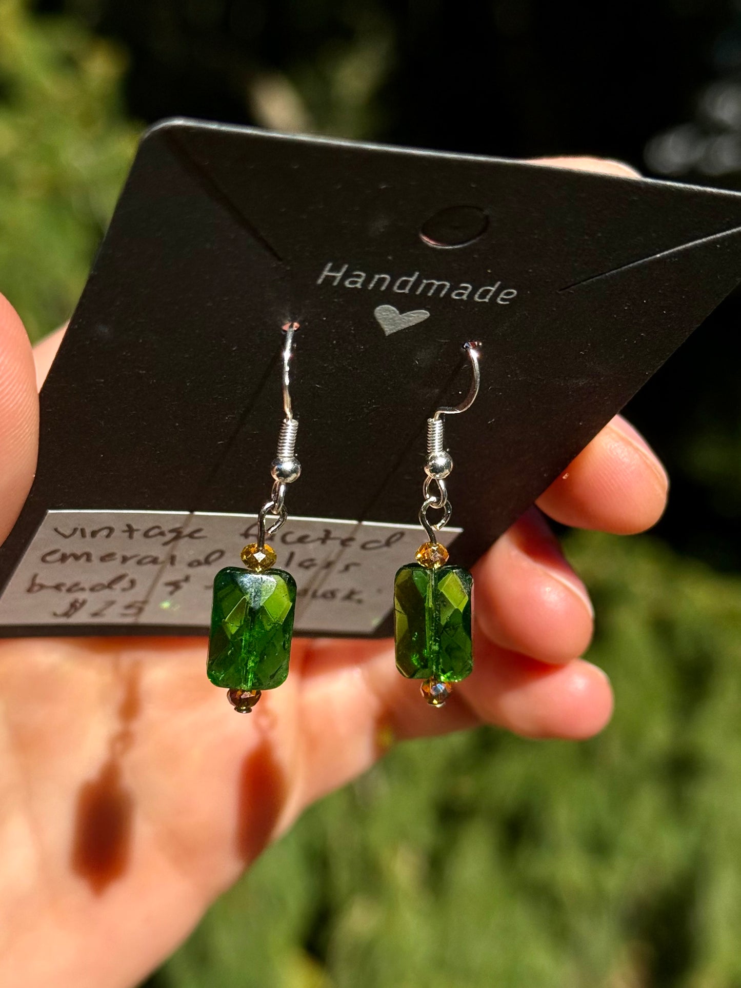 1920s Vintage Emerald Glass and Swarovski Earrings