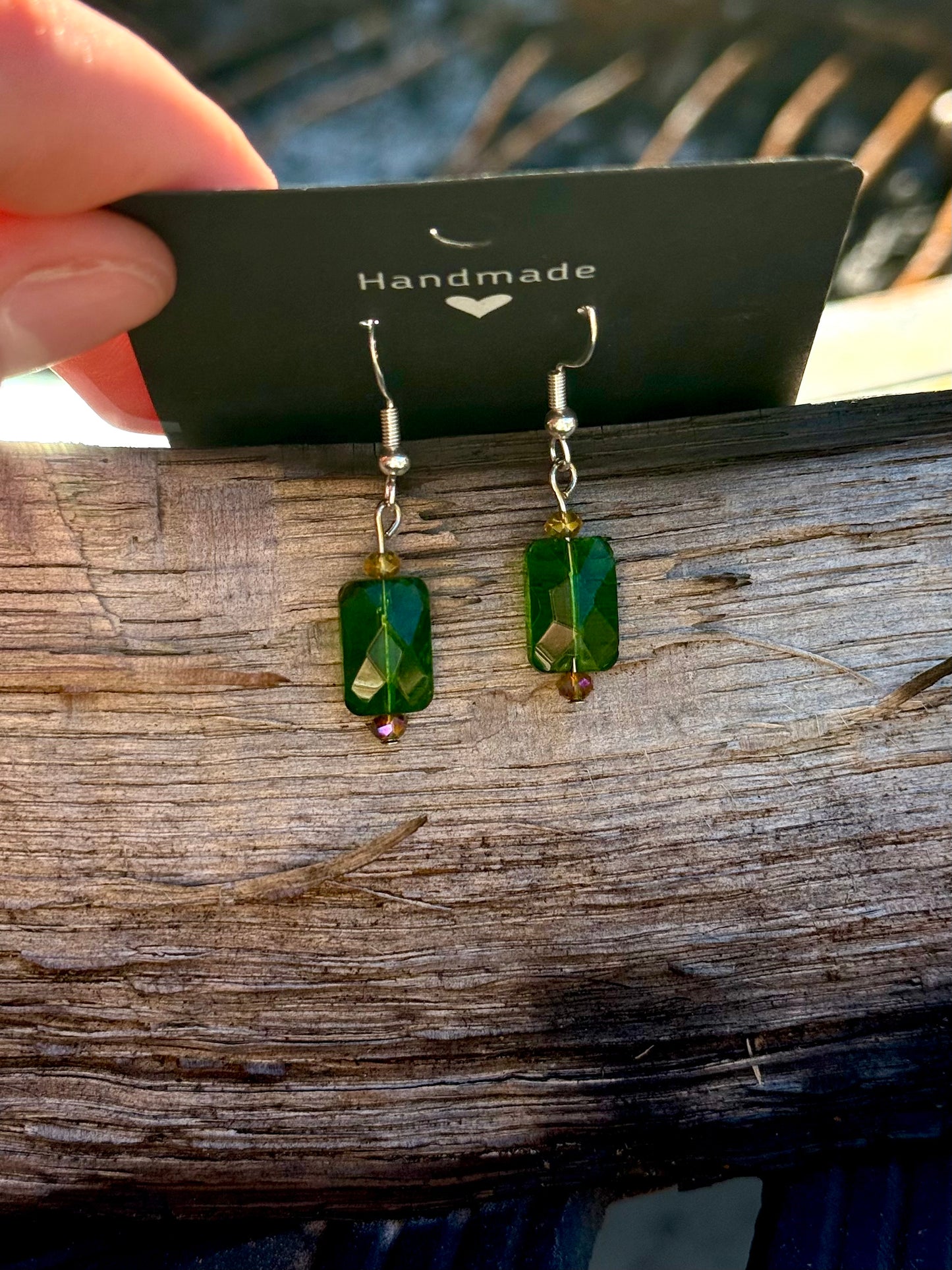 1920s Vintage Emerald Glass and Swarovski Earrings