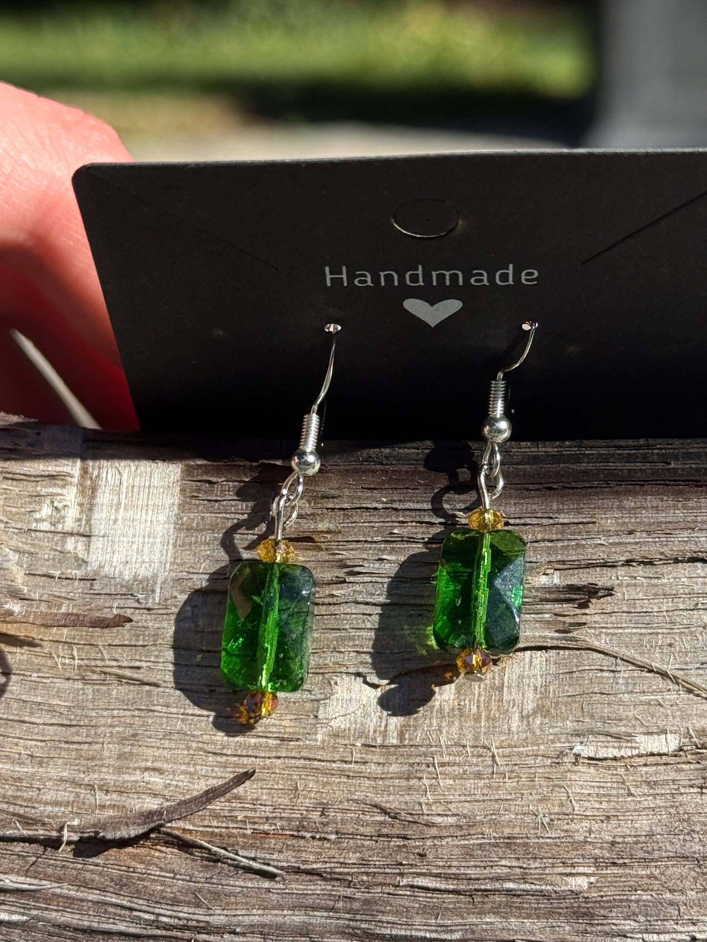 1920s Vintage Emerald Glass and Swarovski Earrings