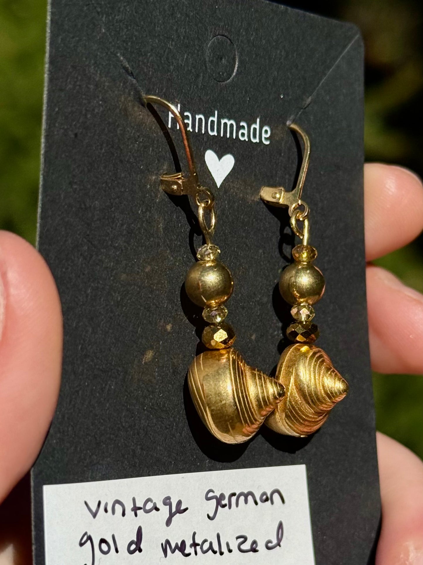 Vintage German Gold Metalized Lucite Shell Earrings