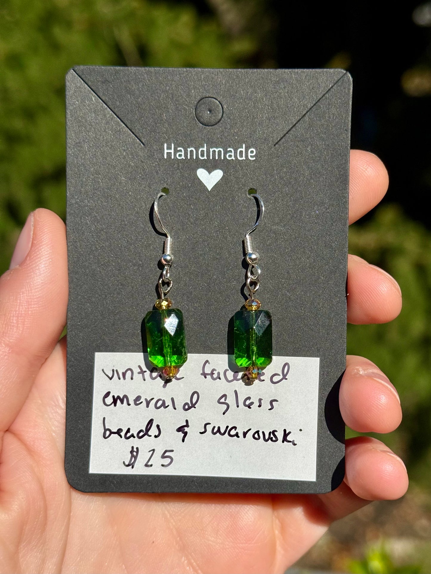1920s Vintage Emerald Glass and Swarovski Earrings