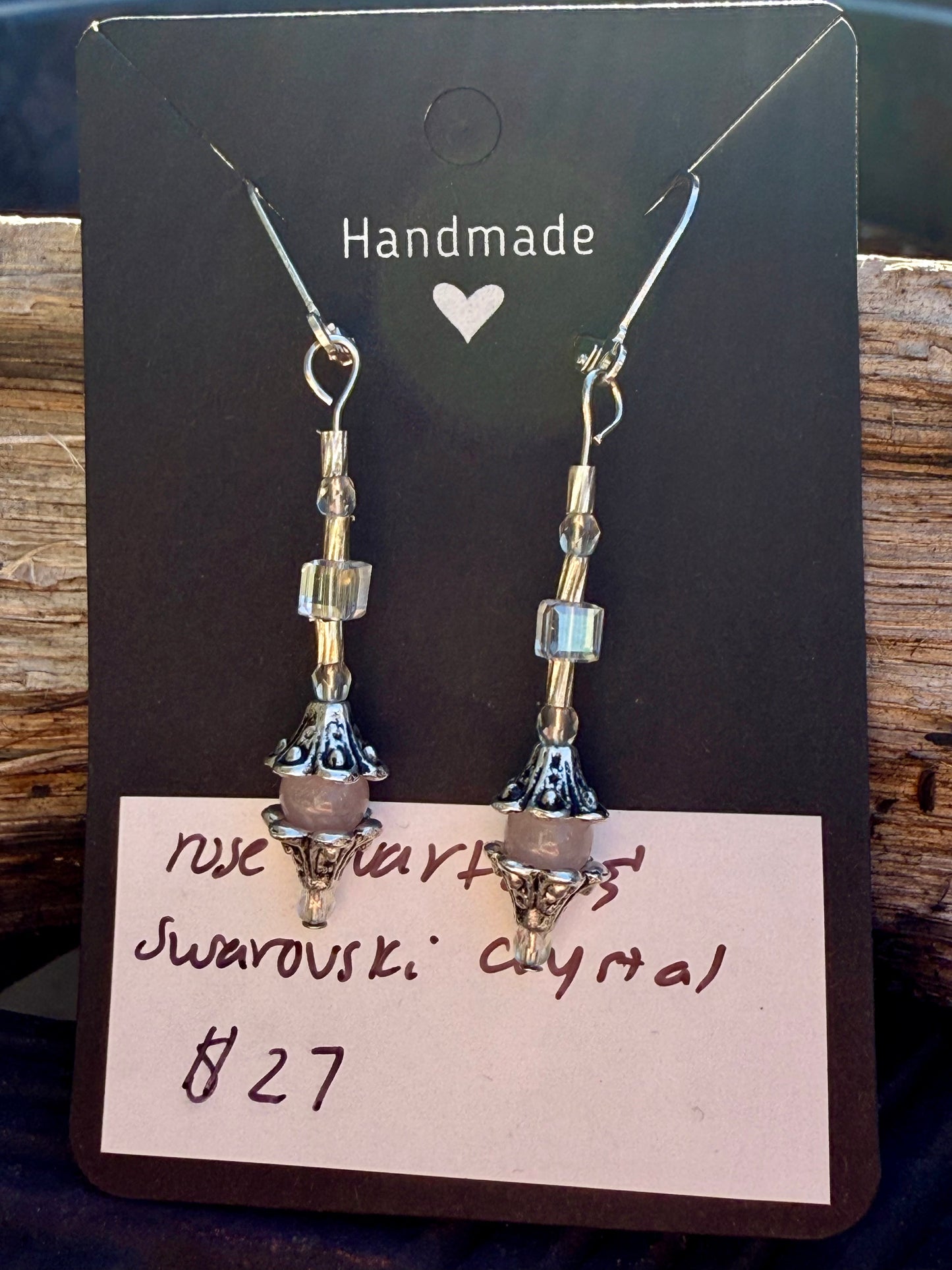 Rose Quartz and Swarovski Crystal Earrings