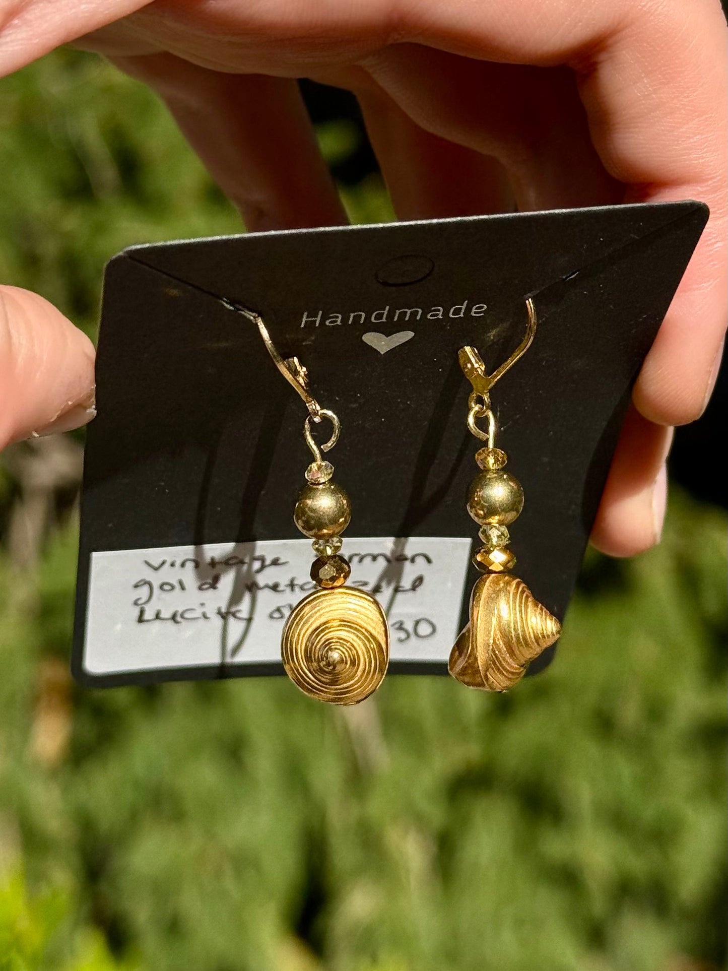 Vintage German Gold Metalized Lucite Shell Earrings